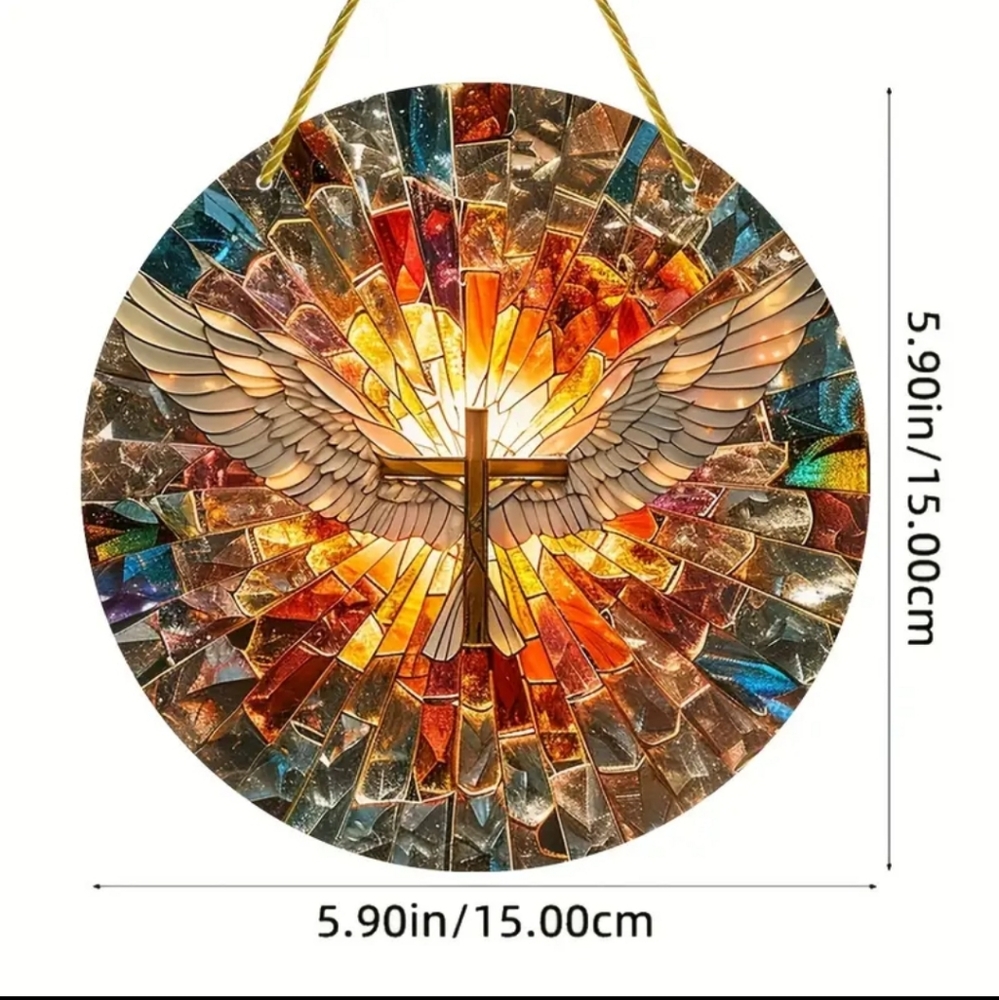 Christian Cross Sun Catcher, Stained Window Design, Hanging Acrylic Sign
